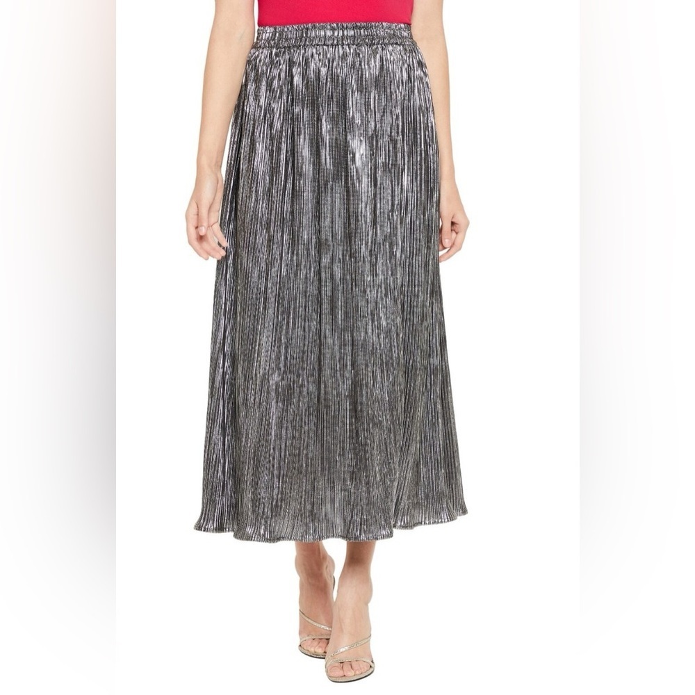 Metallic Silver Pleated Maxi Skirt 26/‎ Small